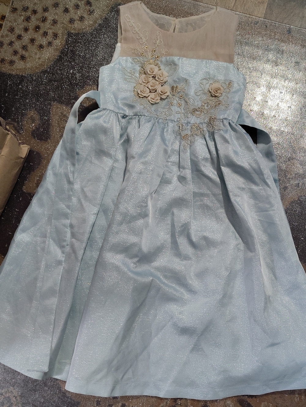 Bonnie Jean Aqua Girls Party Dress with Floral Accents Size 6 , $65